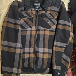Hurley Men's Black and Brown Sherpa Jacket